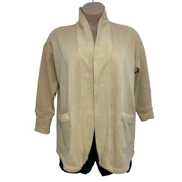 ISAAC MIZRAHI LIVE! Open Cardigan Duster Size Medium Tan Thick Knit Thigh Length - Picture 13 of 16